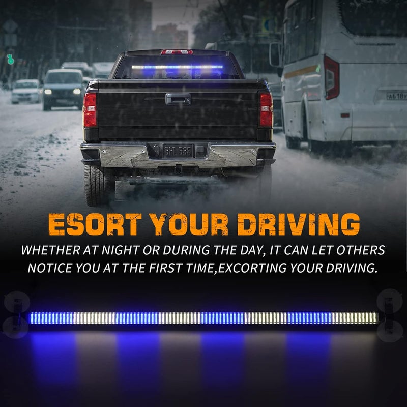 XRIDONSEN 35 inch Traffic Advisor Light Bar 144 LED Blue White Emergency Lights Warning Flashing Safety Windshield strobe Firefighter Police Lights w/Controller for Law Enforcement Vehicles Trucks - Image 2